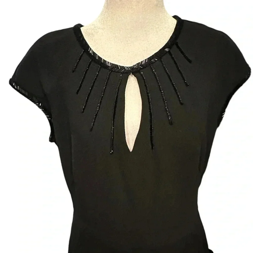 Tory Burch beaded black midi dress size 8